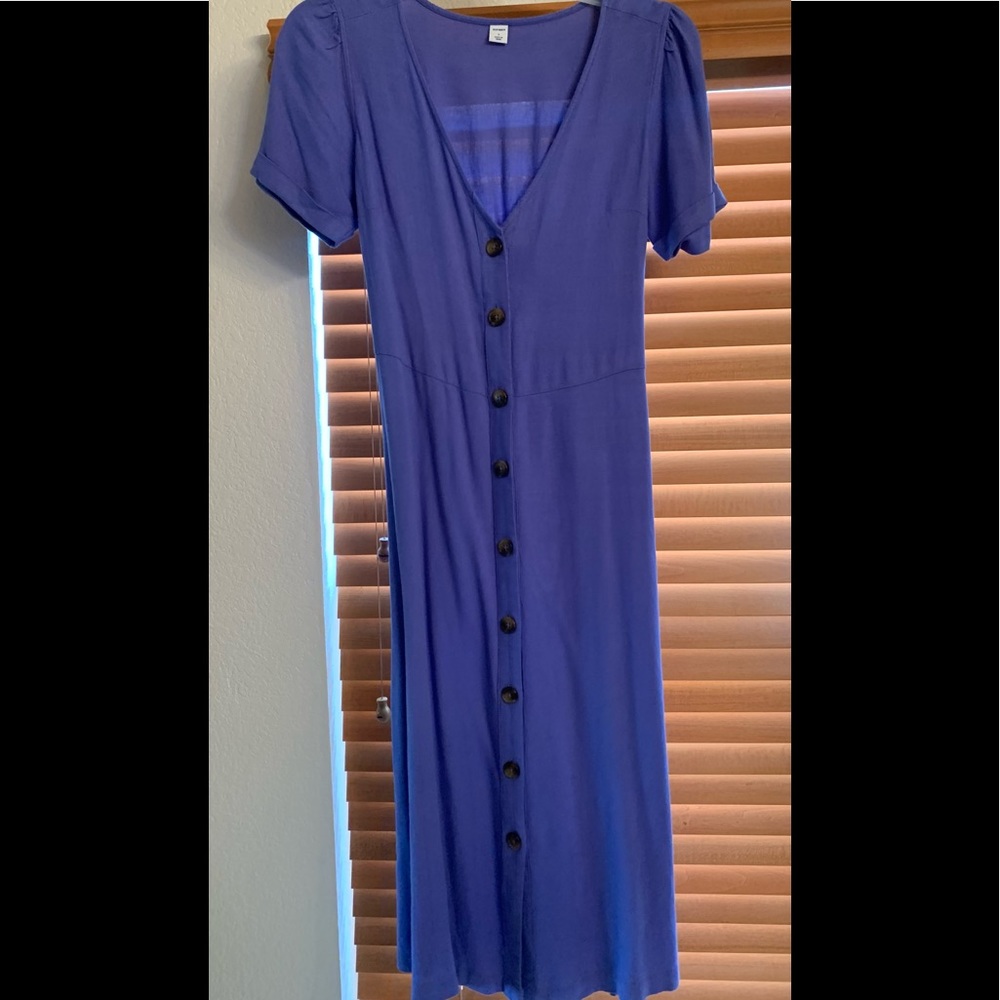 Old Navy Womens Shirt Dress Blue Button Midi Linen Blend Short Sleeve Small